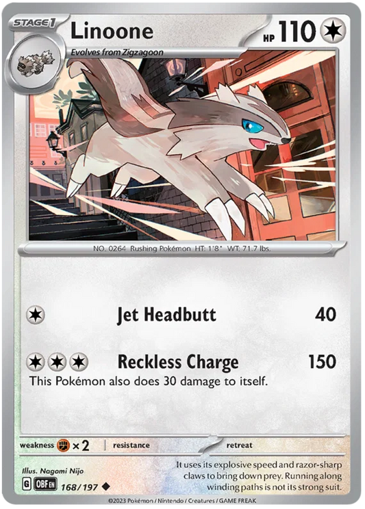 Linoone common Pokémon kaart nummer 168 uit Obsidian Flames set