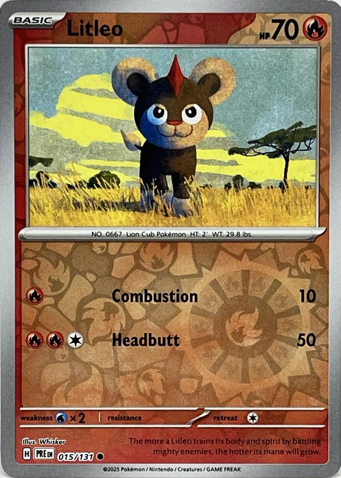 Litleo #015 reverse holo kaart uit de Pokémon Prismatic Evolutions set