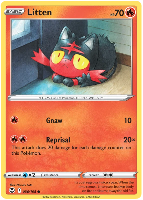 Litten common Pokémonkaart #030 uit de Silver Tempest set