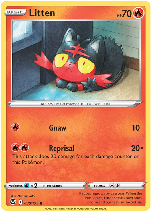 Litten common Pokémonkaart #030 uit de Silver Tempest set