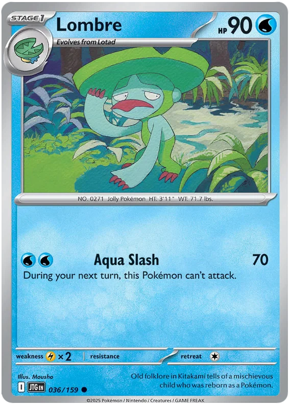 Lombre common kaart nummer 036 uit de Pokémon Journey Together set