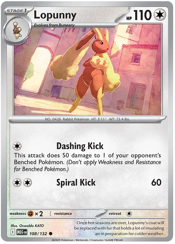 Lopunny common Pokémon kaart nummer 108 uit de Mega Evolution set