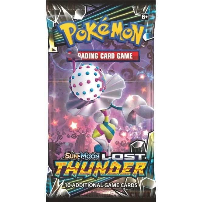 Pokémon Sun & Moon Lost Thunder Boosterpack met kans op GX, full art en rainbow kaarten.