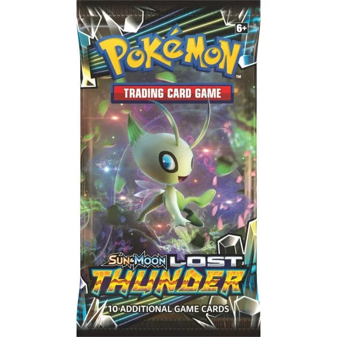 Pokémon Sun & Moon Lost Thunder Boosterpack met kans op GX, full art en rainbow kaarten.
