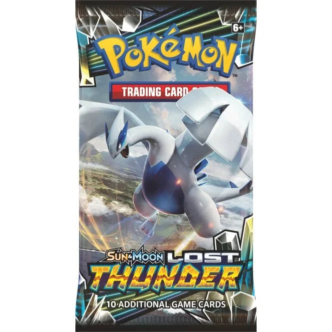 Pokémon Sun & Moon Lost Thunder Boosterpack met kans op GX, full art en rainbow kaarten.