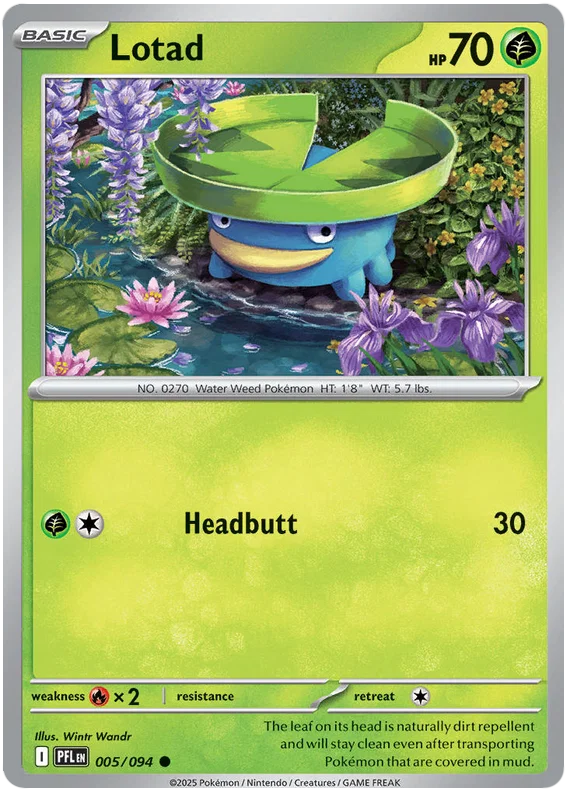 Lotad common kaart nummer 005 uit de Pokémon Phantasmal Flames set