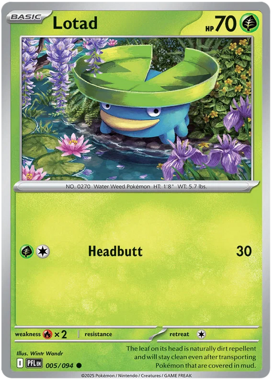 Lotad common kaart nummer 005 uit de Pokémon Phantasmal Flames set