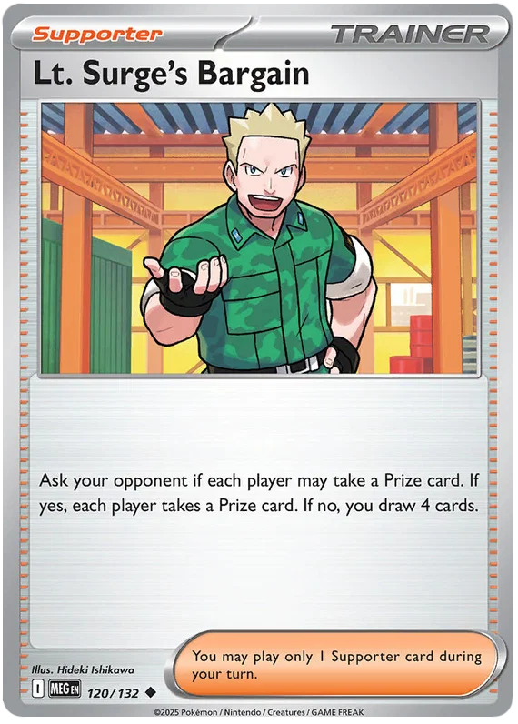 Lt. Surge's Bargain #120 common Trainer kaart uit de Pokémon Mega Evolution set