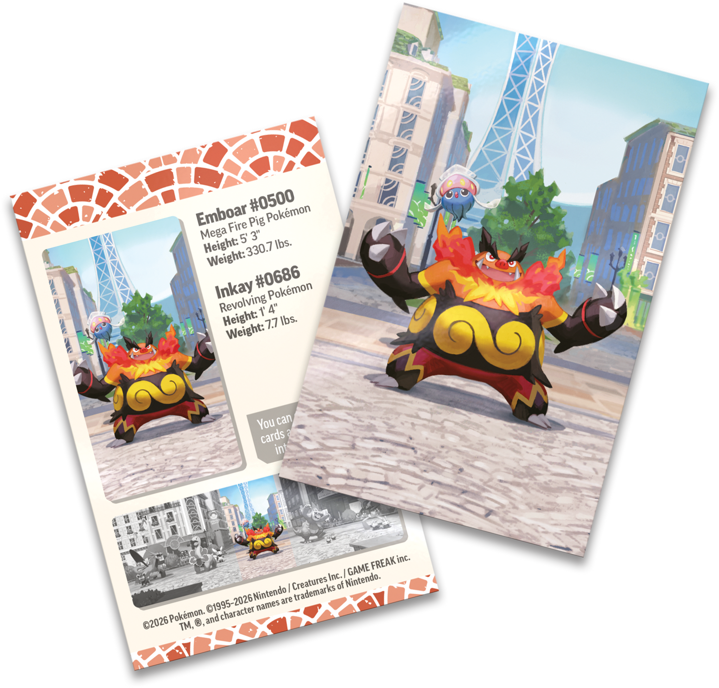 De exclusieve Emboar art card en het bijbehorende stickervel.