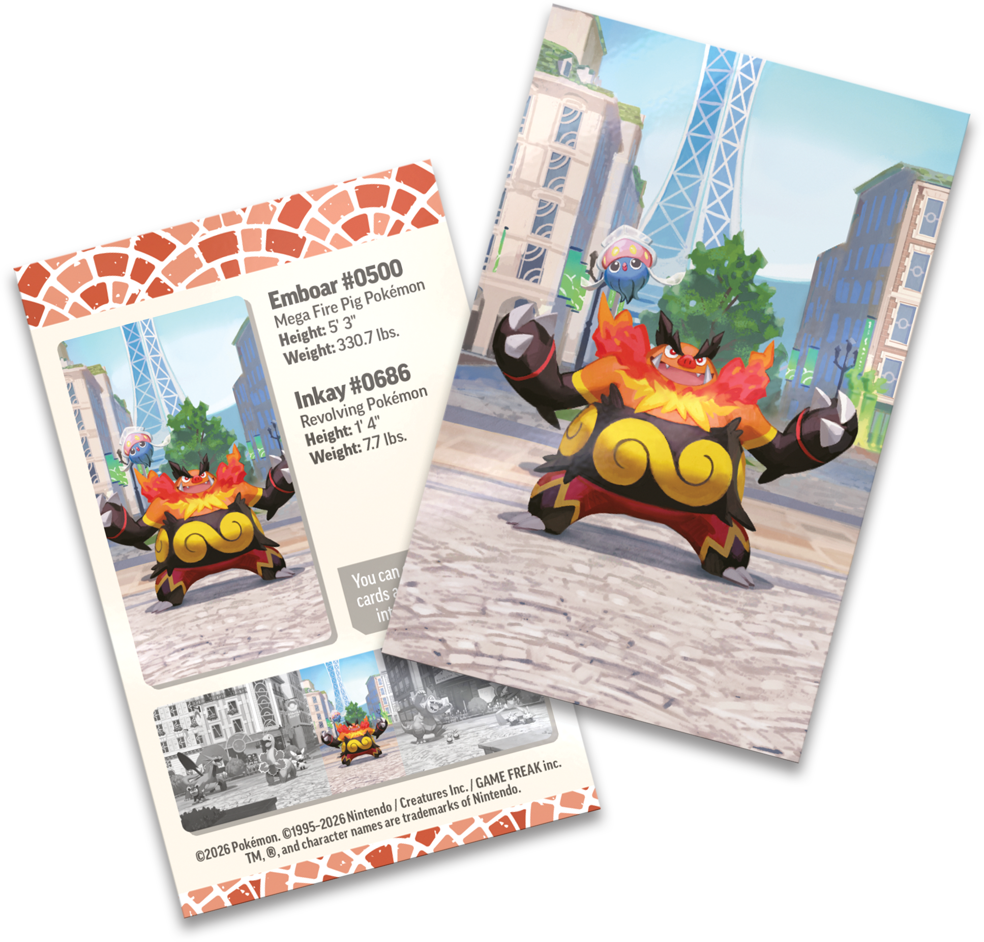 De exclusieve Emboar art card en het bijbehorende stickervel.