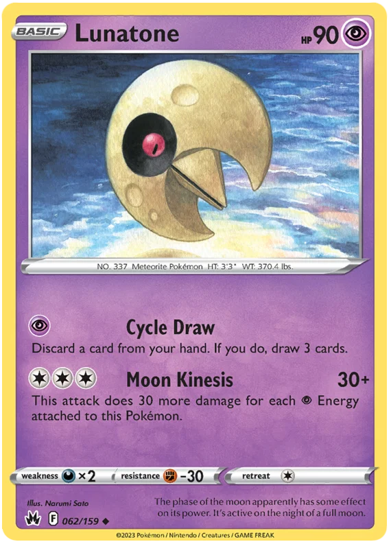 Pokémon Lunatone common kaart #062 uit de Crown Zenith set