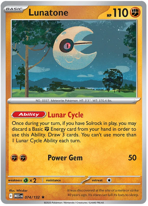 Lunatone holo kaart nummer 074 uit de Pokémon Mega Evolution set