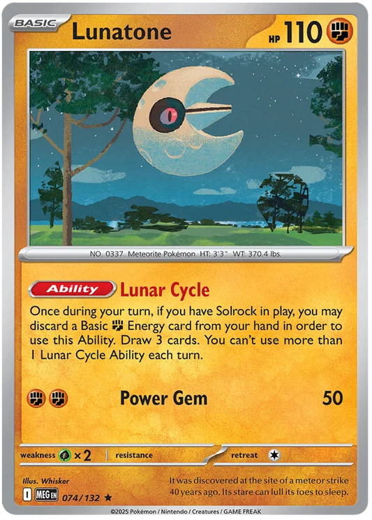Lunatone holo kaart nummer 074 uit de Pokémon Mega Evolution set