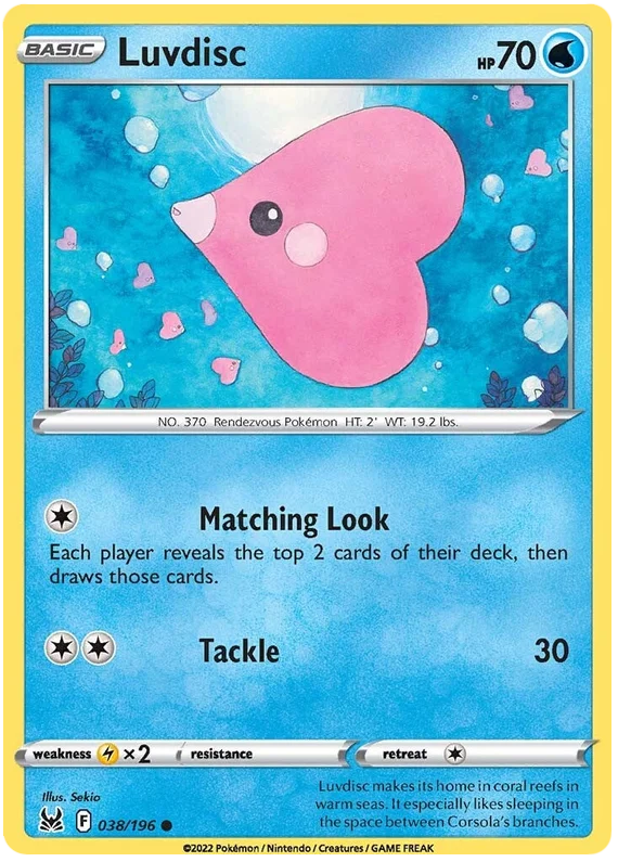 Luvdisc common kaart 038/196 uit de Pokémon Lost Origin set
