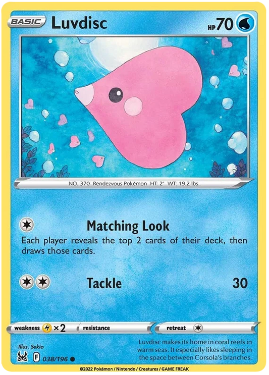 Luvdisc common kaart 038/196 uit de Pokémon Lost Origin set