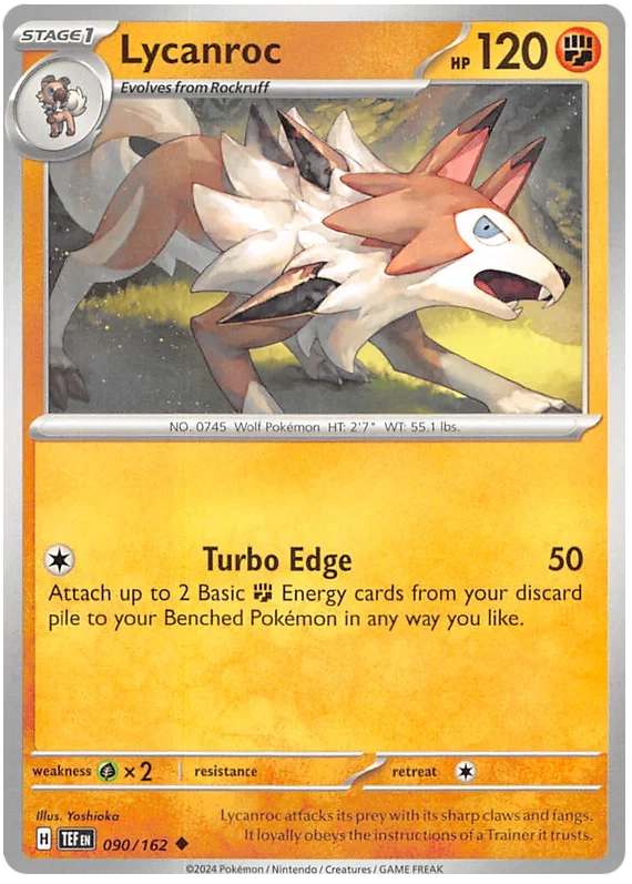 Lycanroc common kaart #090 uit de Pokémon Temporal Forces set