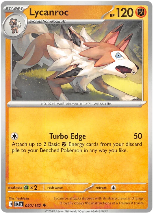Lycanroc common kaart #090 uit de Pokémon Temporal Forces set