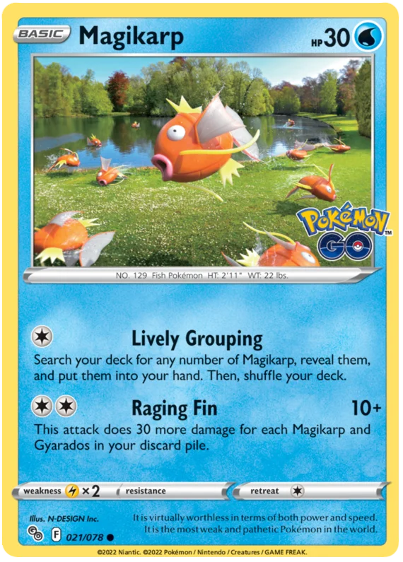 Magikarp common kaart #021/078 uit de Pokemon GO set met Lively Grouping en Raging Fin aanval