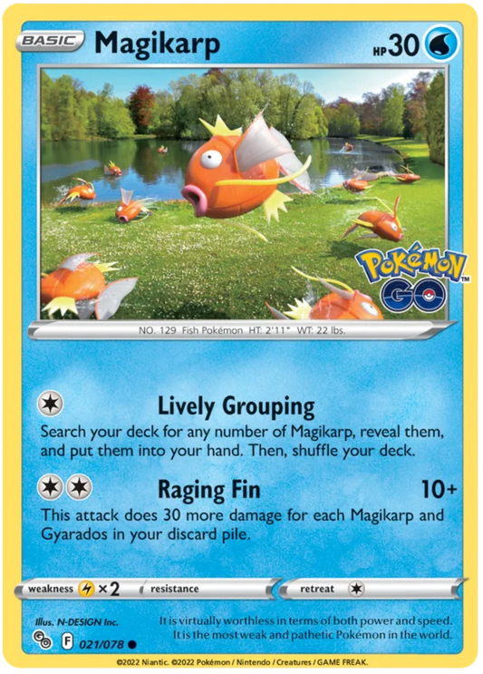 Magikarp common kaart #021/078 uit de Pokemon GO set met Lively Grouping en Raging Fin aanval