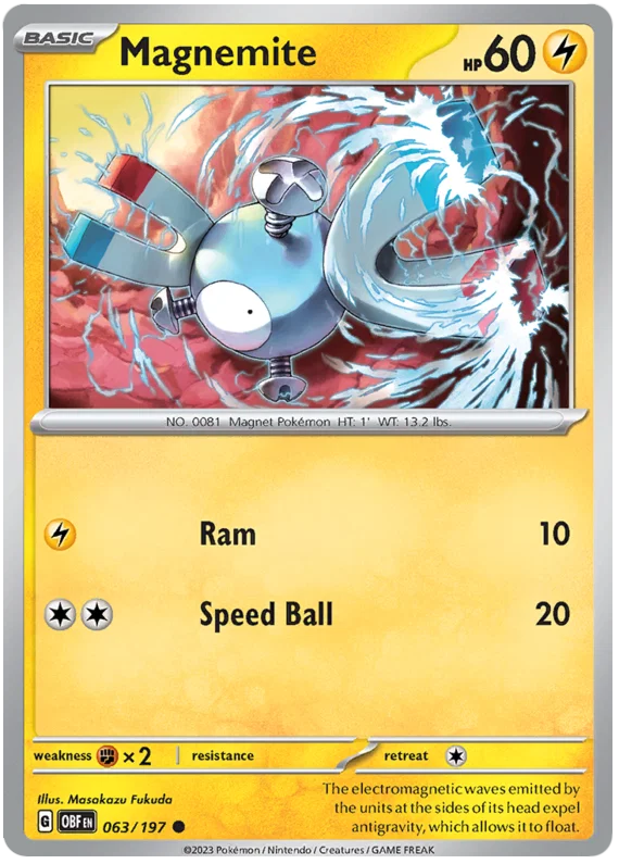 Magnemite #063 common Pokémon kaart uit de Obsidian Flames set