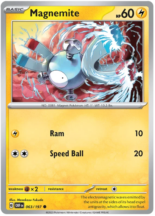 Magnemite #063 common Pokémon kaart uit de Obsidian Flames set