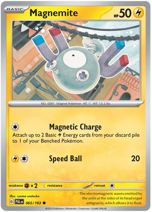 Magnemite common kaart nummer 065 uit de Pokémon Paldea Evolved set