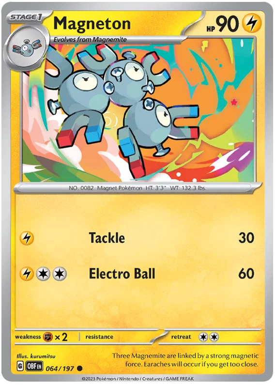 Magneton common kaart nummer 064 uit de Pokémon Obsidian Flames set