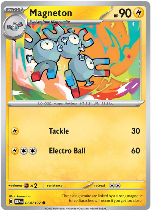 Magneton common kaart nummer 064 uit de Pokémon Obsidian Flames set