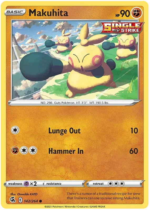 Pokémon Makuhita common kaart #142/264 uit de Fusion Strike set met Single Strike symbool