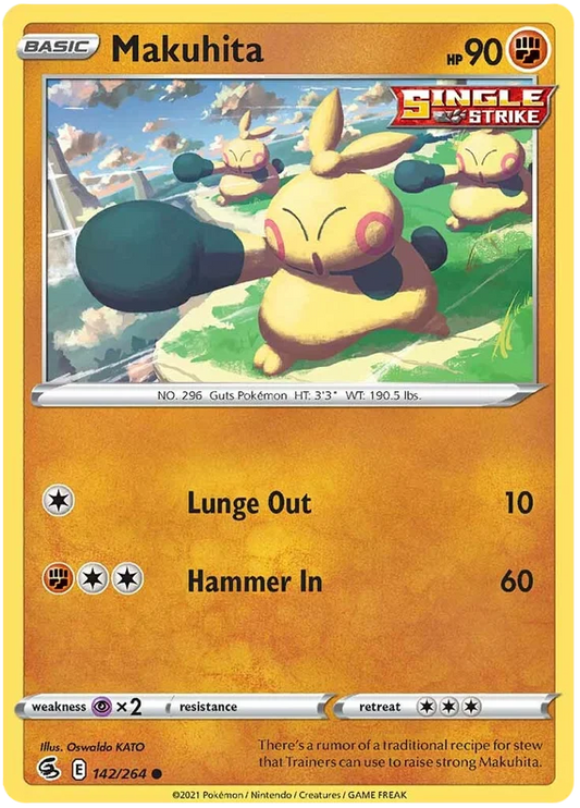 Pokémon Makuhita common kaart #142/264 uit de Fusion Strike set met Single Strike symbool