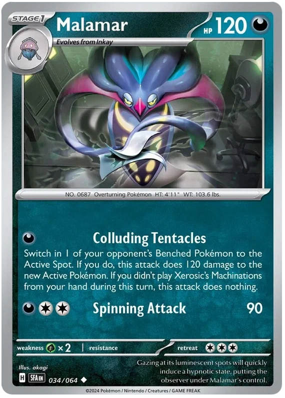 Malamar common Pokémon kaart #034 uit de Shrouded Fable set