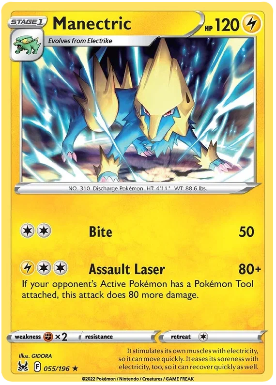 Manectric common kaart nummer 055/196 uit de Pokémon Lost Origin set