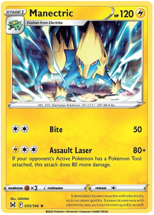 Manectric common kaart nummer 055/196 uit de Pokémon Lost Origin set
