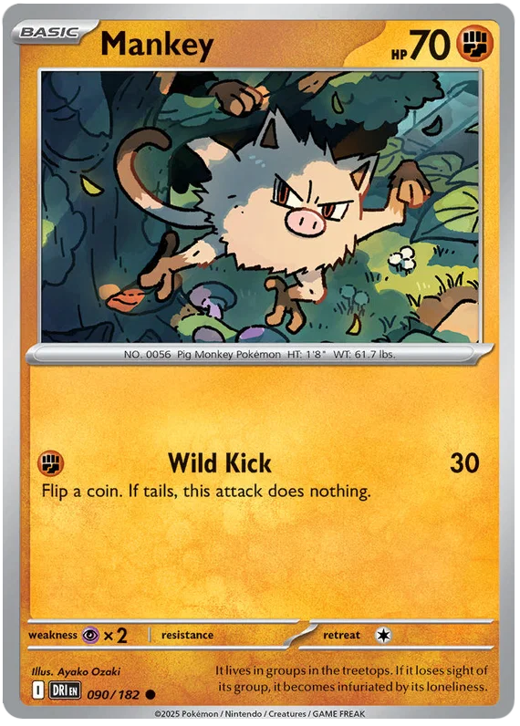 Pokémon Mankey #090 common kaart uit de Destined Rivals set