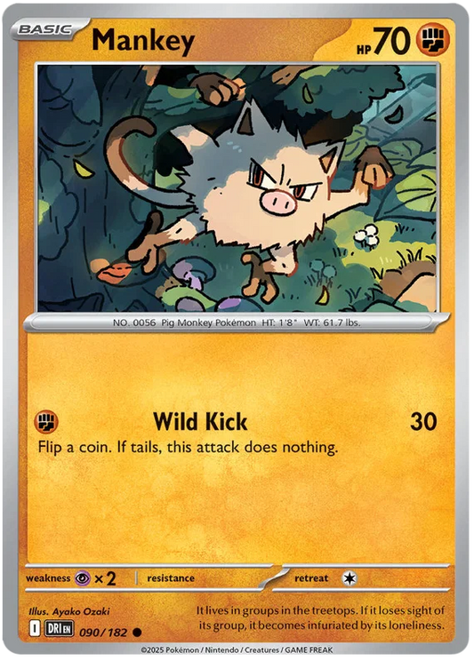 Pokémon Mankey #090 common kaart uit de Destined Rivals set