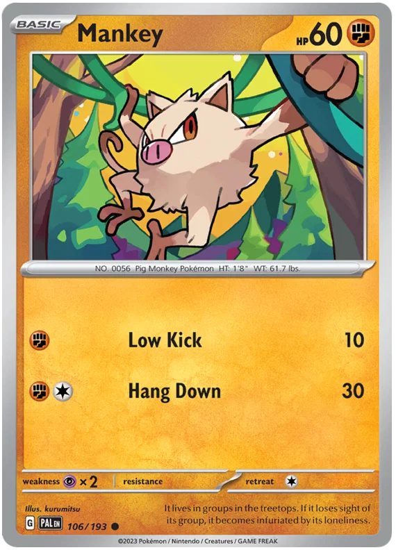 Mankey #106 common Pokémon kaart uit de Paldea Evolved set