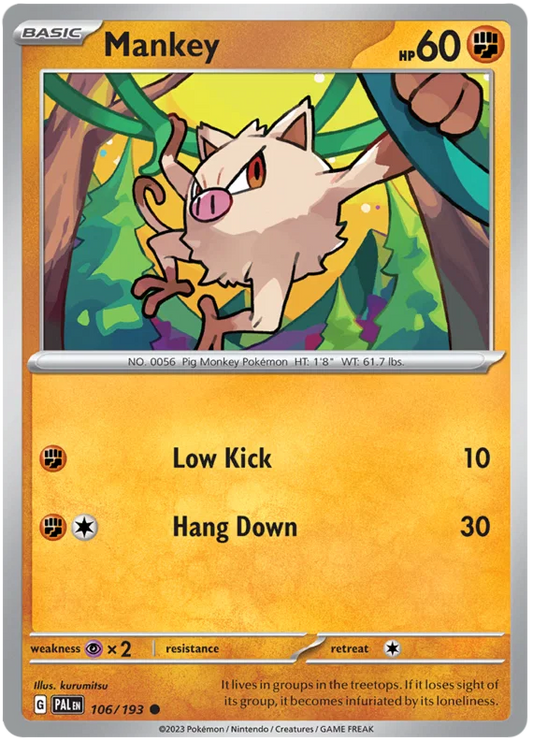 Mankey #106 common Pokémon kaart uit de Paldea Evolved set