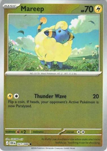 Mareep reverse holo Pokémon kaart nummer 027 uit de set Chaos Rising