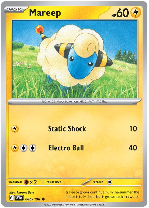Mareep common Pokémon kaart nummer 066 uit de Scarlet & Violet basisset