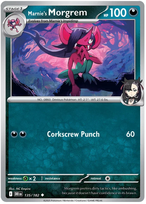 Pokemon Marnie's Morgrem common kaart nummer 135 uit Destined Rivals set