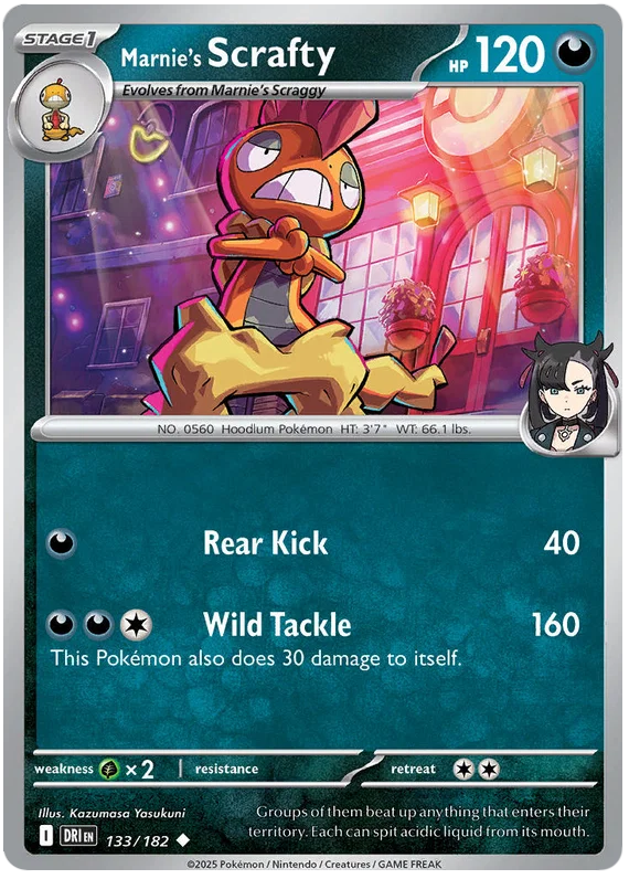 Marnie's Scrafty common pokemonkaart nummer 133 uit de Destined Rivals set