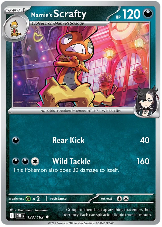 Marnie's Scrafty common pokemonkaart nummer 133 uit de Destined Rivals set