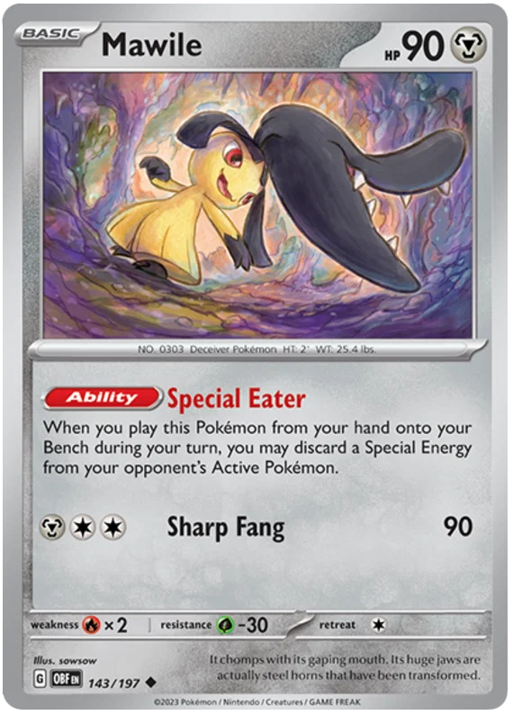 Mawile #143 common kaart uit de Pokémon Obsidian Flames set