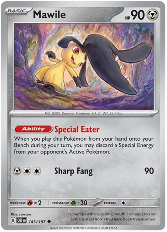 Mawile #143 common kaart uit de Pokémon Obsidian Flames set