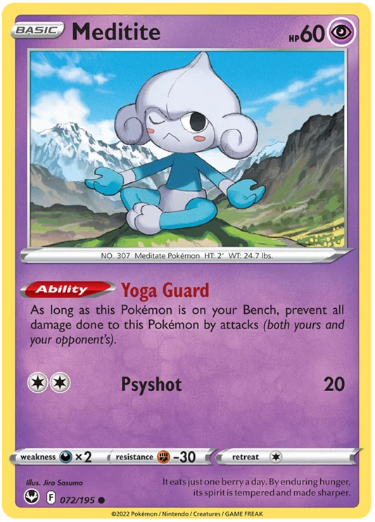 Meditite common kaart #072 uit de Pokémon Silver Tempest set