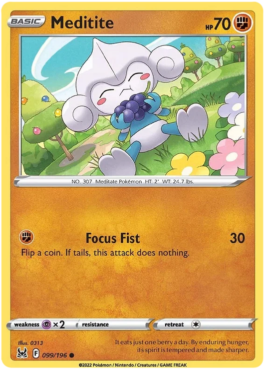 Meditite common Pokémon kaart nummer 099/196 uit de Lost Origin set