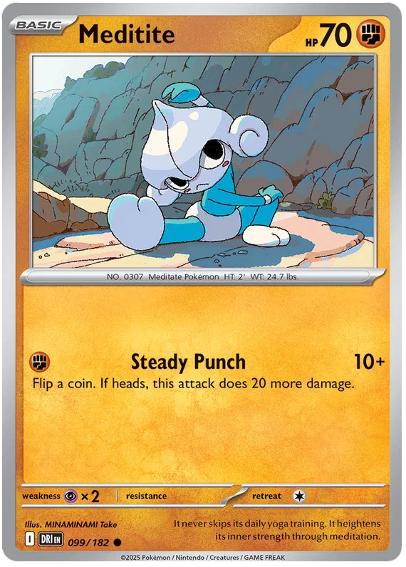 Pokémon Meditite common kaart nummer 099 uit Destined Rivals set