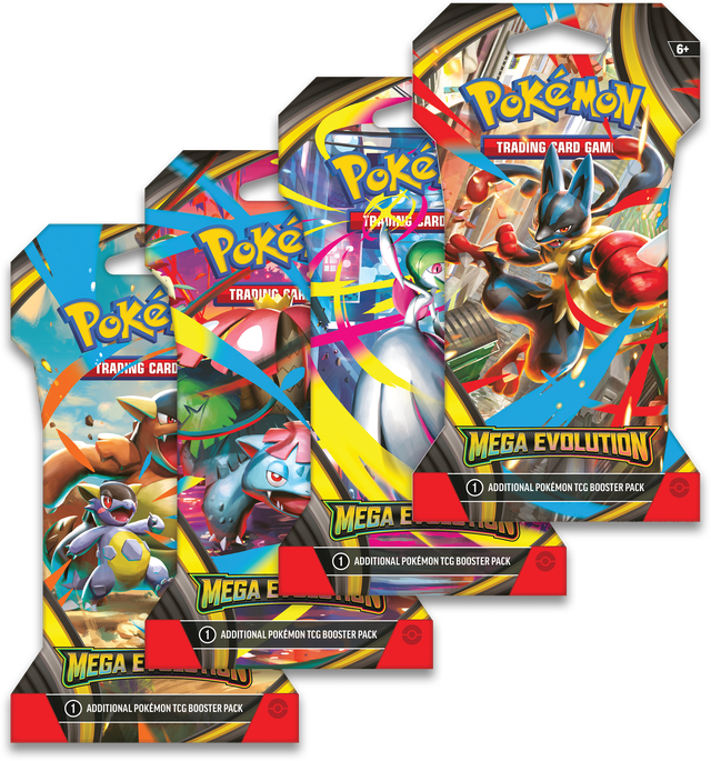 Pokémon Mega Evolution Base Sleeved Boosterpack met beschermende sleeves en kans op Mega Pokémon en zeldzame varianten.