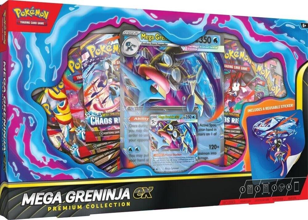 Pokémon Mega Greninja ex Premium Collection box met booster packs en promokaarten