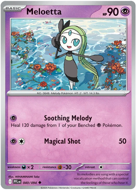 Meloetta common kaart nummer 040 uit de Phantasmal Flames Pokémon set
